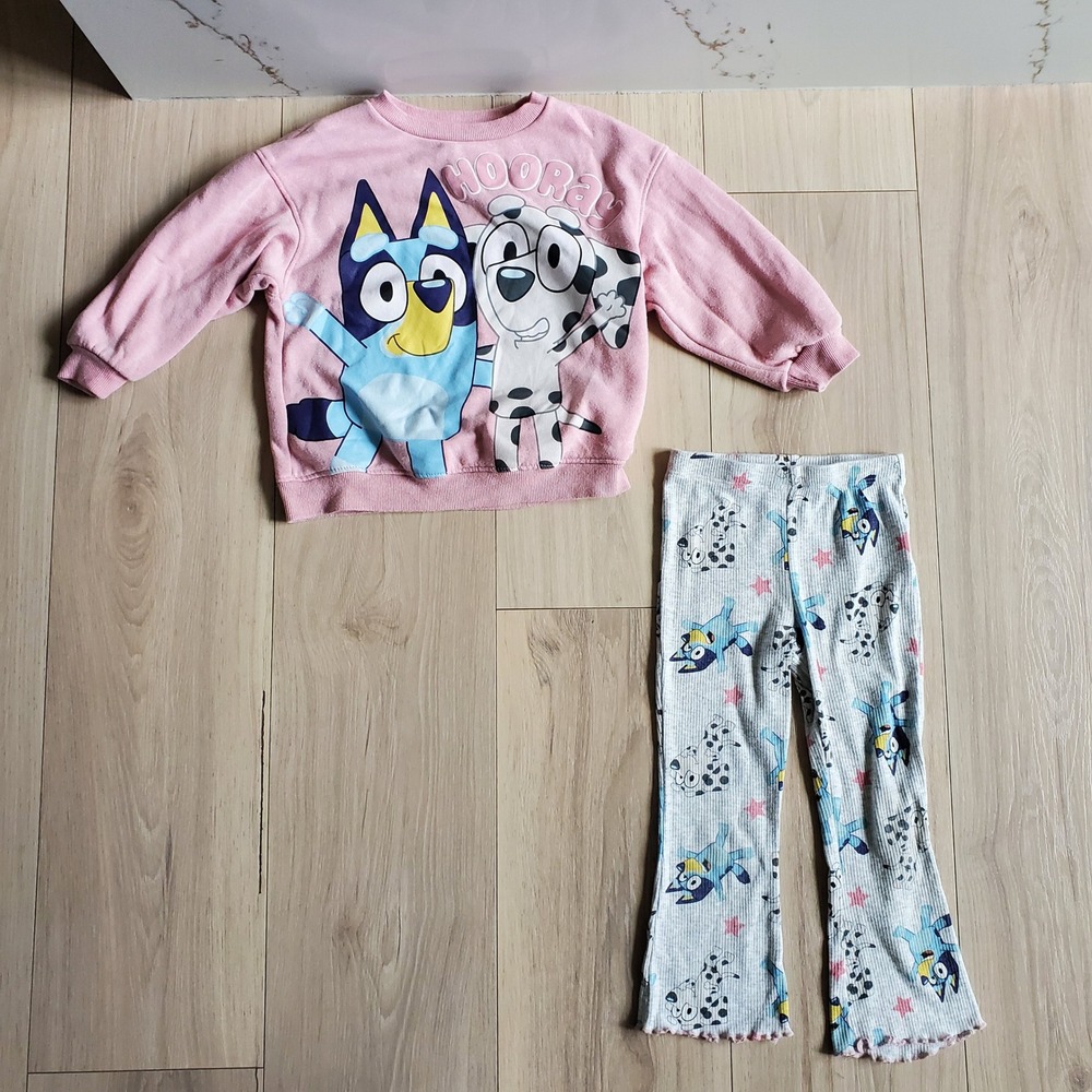 Bluey Sweatshirt and Leggings Set Toddler 3T Pink Gray Hooray Graphic Outfit